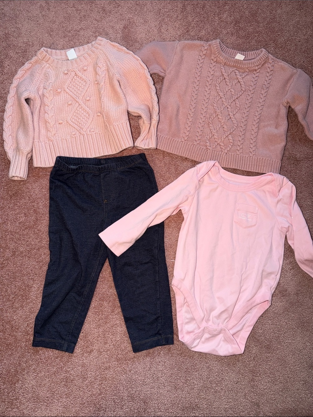 GAP/Vineyard Vines Baby Girls Pink Sweater, Knit Top, Leggings & Onesie Set